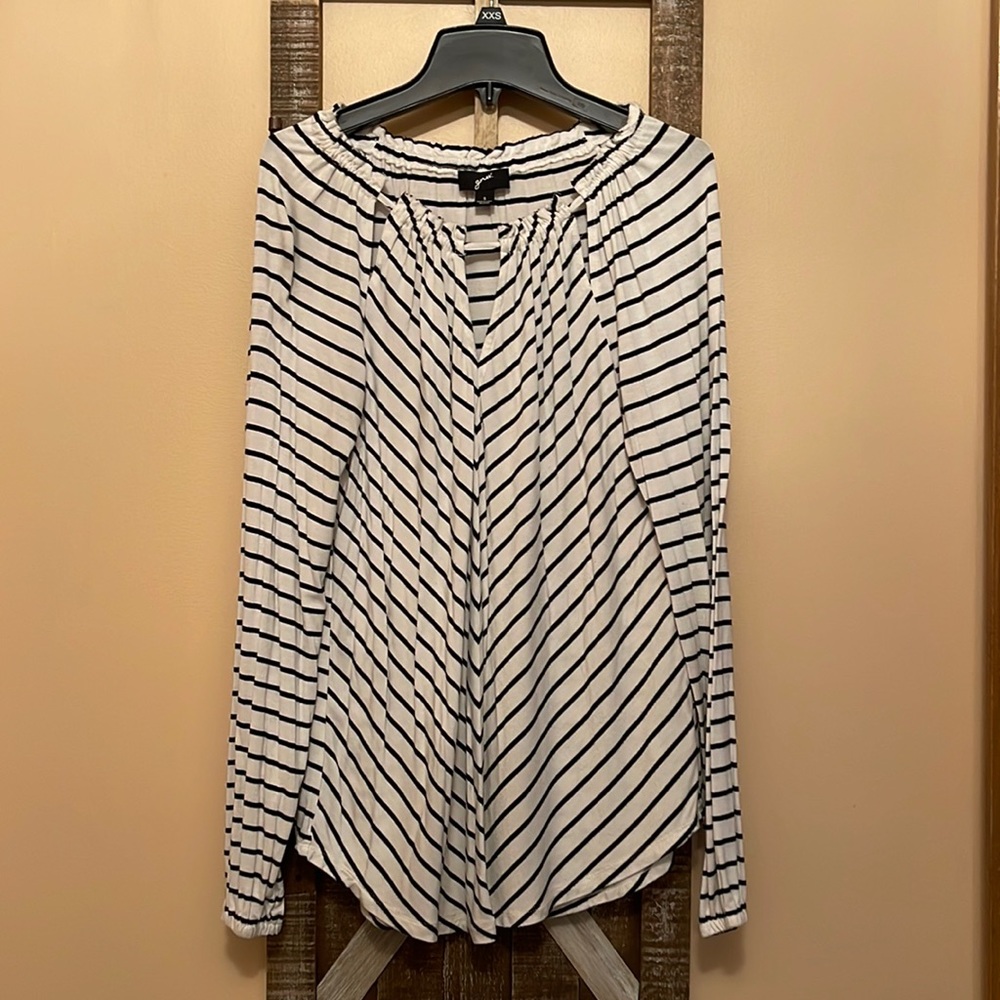White Long Sleeve Blouse with Black Stripes